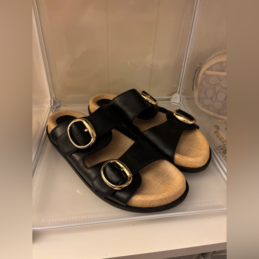 Arezzo Leather Buckled Slides